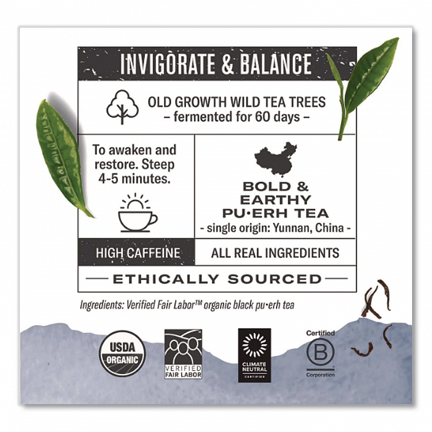 Organic Teas and Teasans, 0.13 oz Filterbag, Emperor's Puerh, 16/Box (10350)