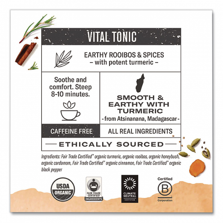 Turmeric Tea, Amber Sun, 1.46 oz Bag, 15/Box (10552)
