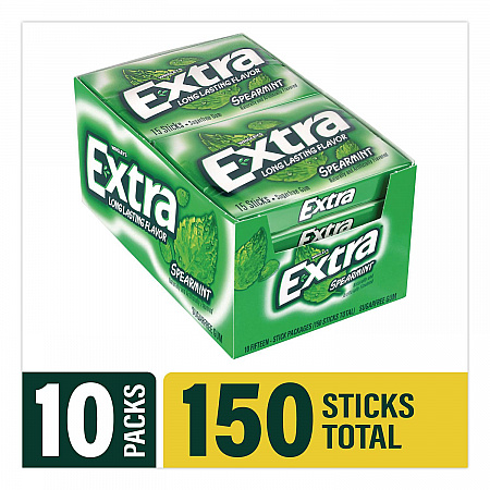 Extra Spearmint Sugar-Free Gum, Spearmint, 15 Sticks/Pack, 10 Packs/Carton (22002638)
