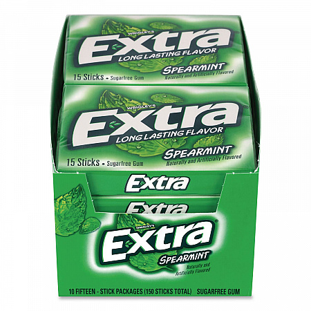 Extra Spearmint Sugar-Free Gum, Spearmint, 15 Sticks/Pack, 10 Packs/Carton (22002638)