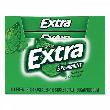 Extra Spearmint Sugar-Free Gum, Spearmint, 15 Sticks/Pack, 10 Packs/Carton (22002638)