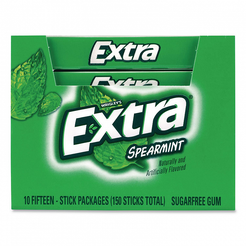 Extra Spearmint Sugar-Free Gum, Spearmint, 15 Sticks/Pack, 10 Packs/Carton (22002638)