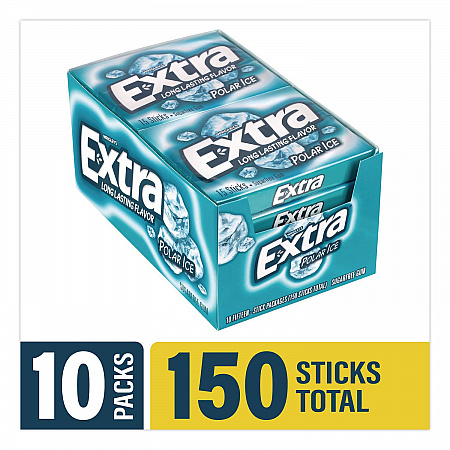Extra Polar Ice Sugar-Free Gum, Polar Ice, 15 Sticks/Pack, 10 Packs/Carton (22002641)
