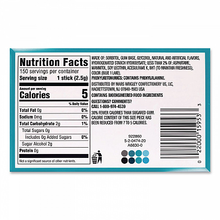 Extra Polar Ice Sugar-Free Gum, Polar Ice, 15 Sticks/Pack, 10 Packs/Carton (22002641)