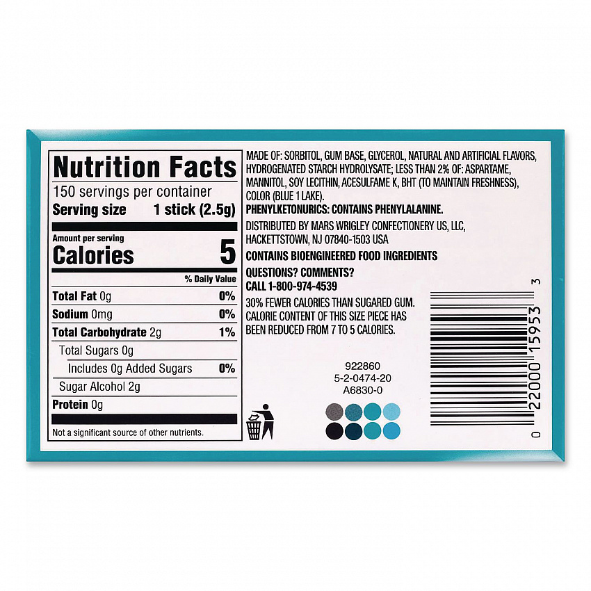 Extra Polar Ice Sugar-Free Gum, Polar Ice, 15 Sticks/Pack, 10 Packs/Carton (22002641)