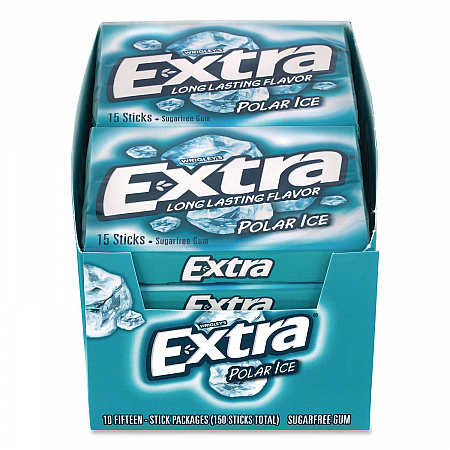 Extra Polar Ice Sugar-Free Gum, Polar Ice, 15 Sticks/Pack, 10 Packs/Carton (22002641)