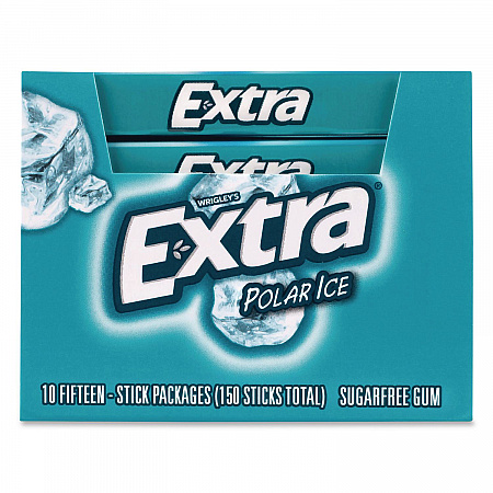 Extra Polar Ice Sugar-Free Gum, Polar Ice, 15 Sticks/Pack, 10 Packs/Carton (22002641)
