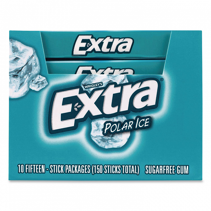 Extra Polar Ice Sugar-Free Gum, Polar Ice, 15 Sticks/Pack, 10 Packs/Carton (22002641)