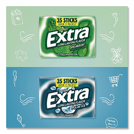 Extra Polar Ice and Spearmint Sugar-Free Gum Variety Pack, Polar Ice/Spearmint, 35 Sticks/Pack, 8 Packs/Carton (22002644)