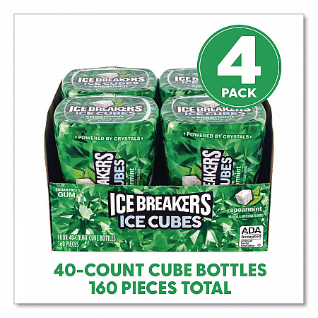 Ice Cubes Spearmint Sugar-Free Gum, Spearmint, 40 Cubes/Bottle, 4 Bottles/Carton (22002651)