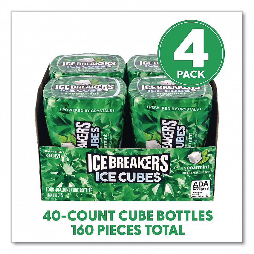 Ice Cubes Spearmint Sugar-Free Gum, Spearmint, 40 Cubes/Bottle, 4 Bottles/Carton (22002651)