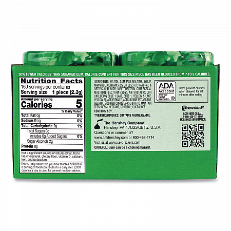 Ice Cubes Spearmint Sugar-Free Gum, Spearmint, 40 Cubes/Bottle, 4 Bottles/Carton (22002651)