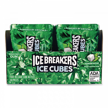 Ice Cubes Spearmint Sugar-Free Gum, Spearmint, 40 Cubes/Bottle, 4 Bottles/Carton (22002651)
