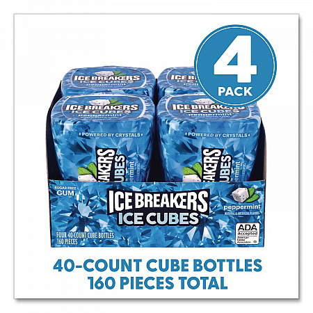 Ice Cubes Peppermint Sugar-Free Gum, Peppermint, 40 Cubes/Bottle, 4 Bottles/Carton (22002645)