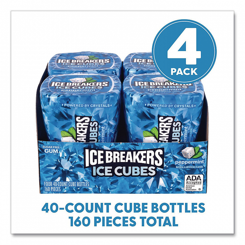 Ice Cubes Peppermint Sugar-Free Gum, Peppermint, 40 Cubes/Bottle, 4 Bottles/Carton (22002645)
