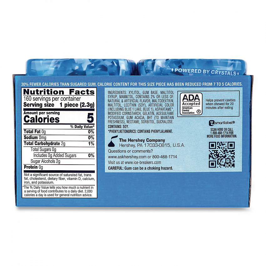 Ice Cubes Peppermint Sugar-Free Gum, Peppermint, 40 Cubes/Bottle, 4 Bottles/Carton (22002645)
