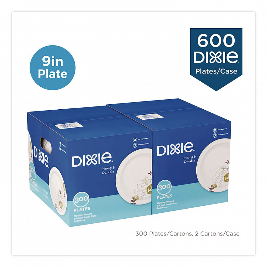Pathways Medium-Weight Paper Plates, 8.5" dia, Pathways, 300/Box, 2 Boxes/Carton (UX9PATHPB)