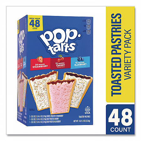 Pop Tarts, Assorted Flavors: Strawberry, Blueberry Cherry, 5 lb 1.2 oz Box, 48 Pastries/Carton (22002628)
