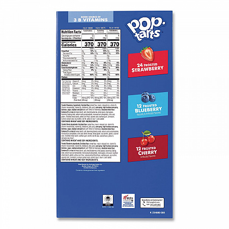 Pop Tarts, Assorted Flavors: Strawberry, Blueberry Cherry, 5 lb 1.2 oz Box, 48 Pastries/Carton (22002628)