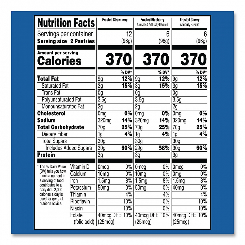 Pop Tarts, Assorted Flavors: Strawberry, Blueberry Cherry, 5 lb 1.2 oz Box, 48 Pastries/Carton (22002628)
