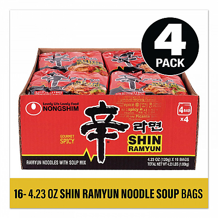 Gourmet Spicy Ramyun Noodle Soup, Spicy Chicken, 4.23 oz Packet, 16/Carton (22002654)