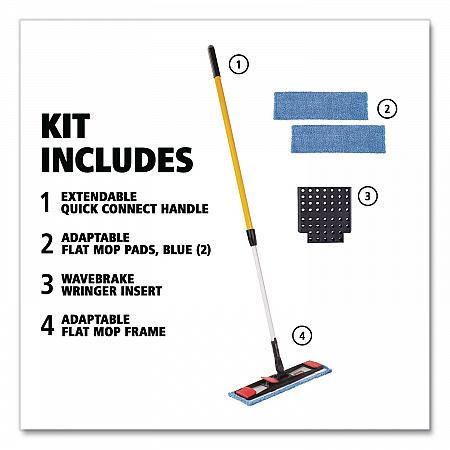 Adaptable Flat Mop Kit, 19.5 x 5.5 Blue Microfiber Head, 48