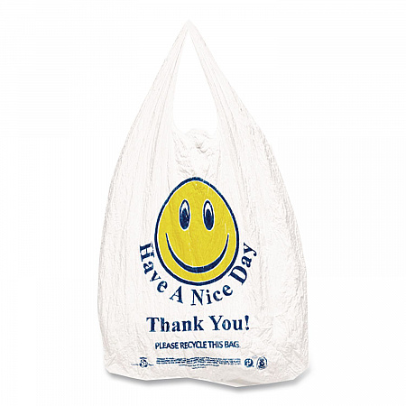 Smiley Face Shopping Bags, Thank You - Have a Nice Day Labeling, Cut-Out Handles, 11.5