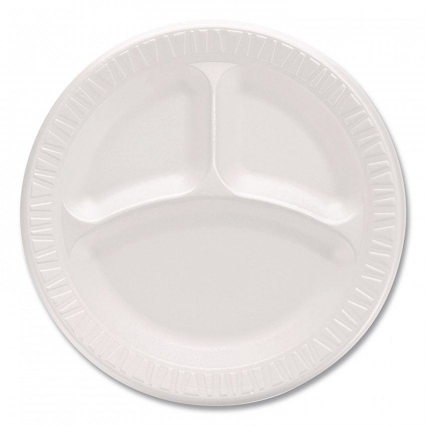 Mediumweight Foam Plates, 3-Compartment Plate, 9" dia, White, 125/Pack (9CPWQRPK)