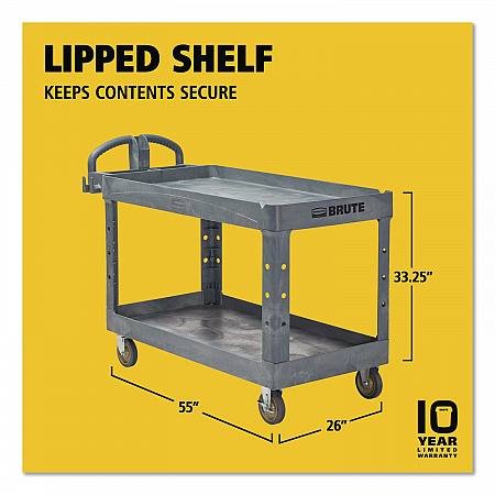 BRUTE Heavy-Duty Ergo Handle Utility Cart, Plastic, 2 Shelves, 750 lb Capacity, 26