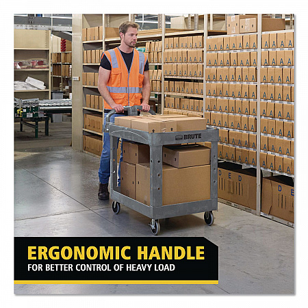 BRUTE Heavy-Duty Ergo Handle Utility Cart, Plastic, 2 Shelves, 750 lb Capacity, 26