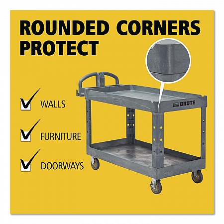 BRUTE Heavy-Duty Ergo Handle Utility Cart, Plastic, 2 Shelves, 750 lb Capacity, 26