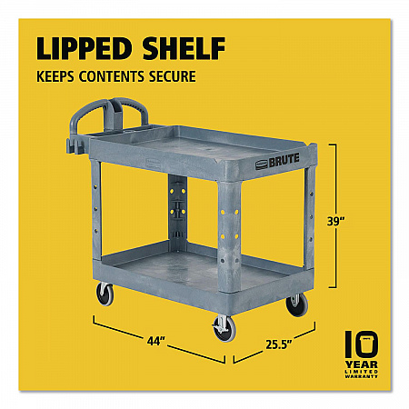 BRUTE Heavy-Duty Ergo Handle Utility Cart, Plastic, Two Shelves, 500 lb Capacity, 25.5