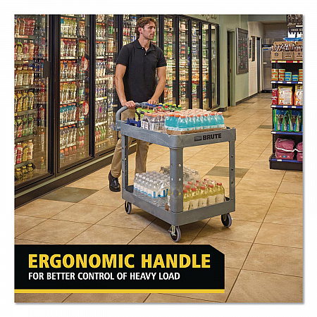 BRUTE Heavy-Duty Ergo Handle Utility Cart, Plastic, Two Shelves, 500 lb Capacity, 25.5