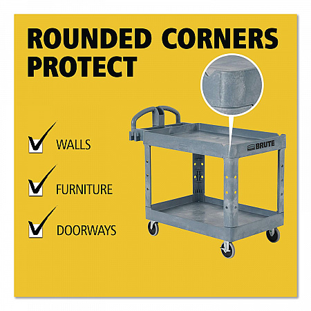 BRUTE Heavy-Duty Ergo Handle Utility Cart, Plastic, Two Shelves, 500 lb Capacity, 25.5