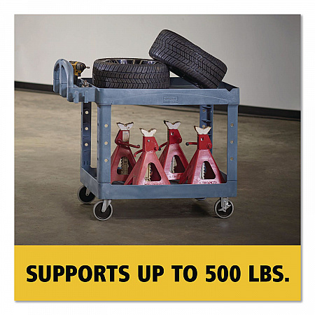 BRUTE Heavy-Duty Ergo Handle Utility Cart, Plastic, Two Shelves, 500 lb Capacity, 25.5