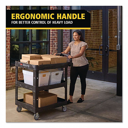 BRUTE 3-Shelf Heavy-Duty Ergo Lipped Utility Cart, Resin, 3 Shelves, 600 lb Capacity, 25.24