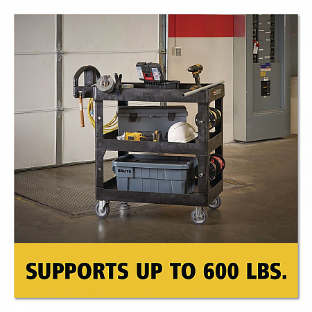 BRUTE 3-Shelf Heavy-Duty Ergo Lipped Utility Cart, Resin, 3 Shelves, 600 lb Capacity, 25.24