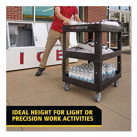 BRUTE 3-Shelf Heavy-Duty Ergo Lipped Utility Cart, Resin, 3 Shelves, 600 lb Capacity, 25.24