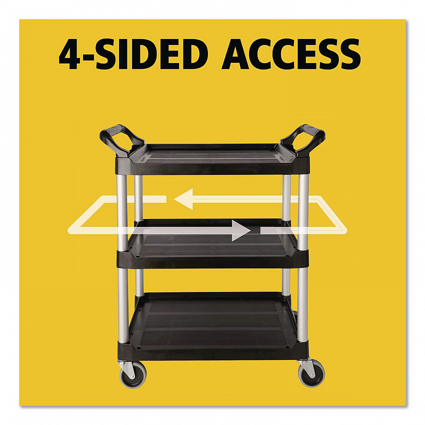 Three-Shelf Service Cart, Plastic, 3 Shelves, 200 lb Capacity, 18.63" x 33.63" x 37.75", Black (342488BLA)