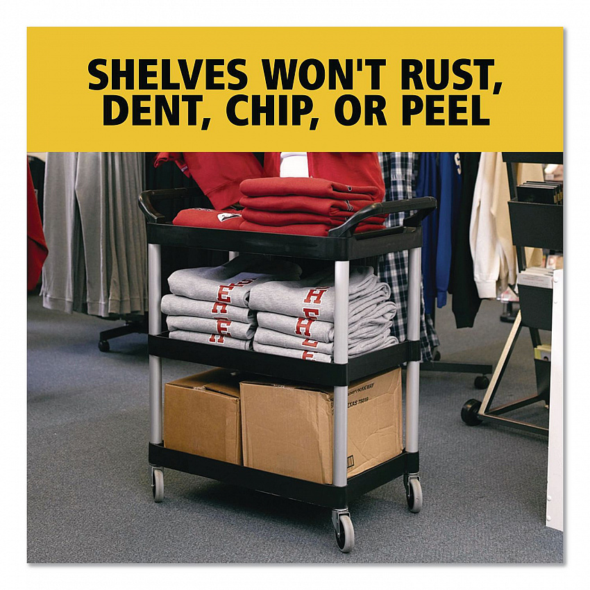 Three-Shelf Service Cart, Plastic, 3 Shelves, 200 lb Capacity, 18.63" x 33.63" x 37.75", Black (342488BLA)