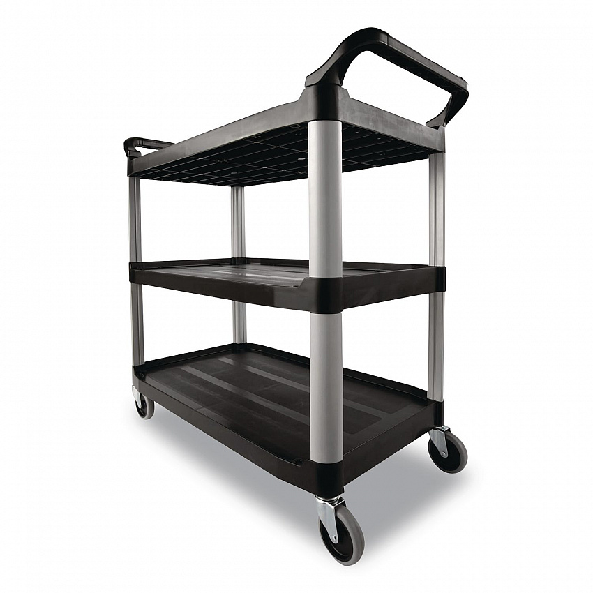 Xtra Utility Cart with Open Sides, Plastic, 3 Shelves, 300 lb Capacity, 40.63" x 20" x 37.81", Black (409100BLA)