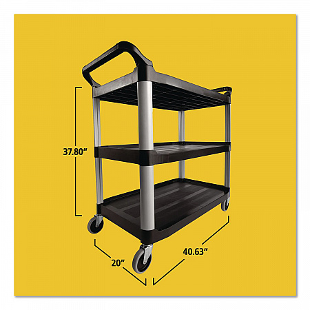 Xtra Utility Cart with Open Sides, Plastic, 3 Shelves, 300 lb Capacity, 40.63