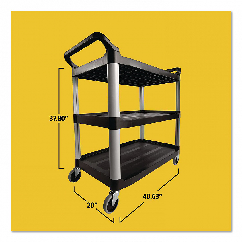 Xtra Utility Cart with Open Sides, Plastic, 3 Shelves, 300 lb Capacity, 40.63" x 20" x 37.81", Black (409100BLA)