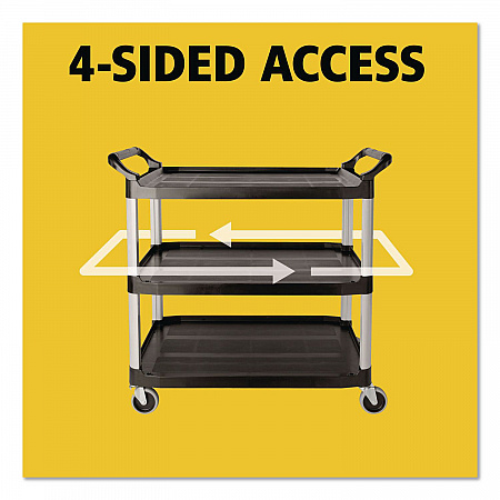 Xtra Utility Cart with Open Sides, Plastic, 3 Shelves, 300 lb Capacity, 40.63