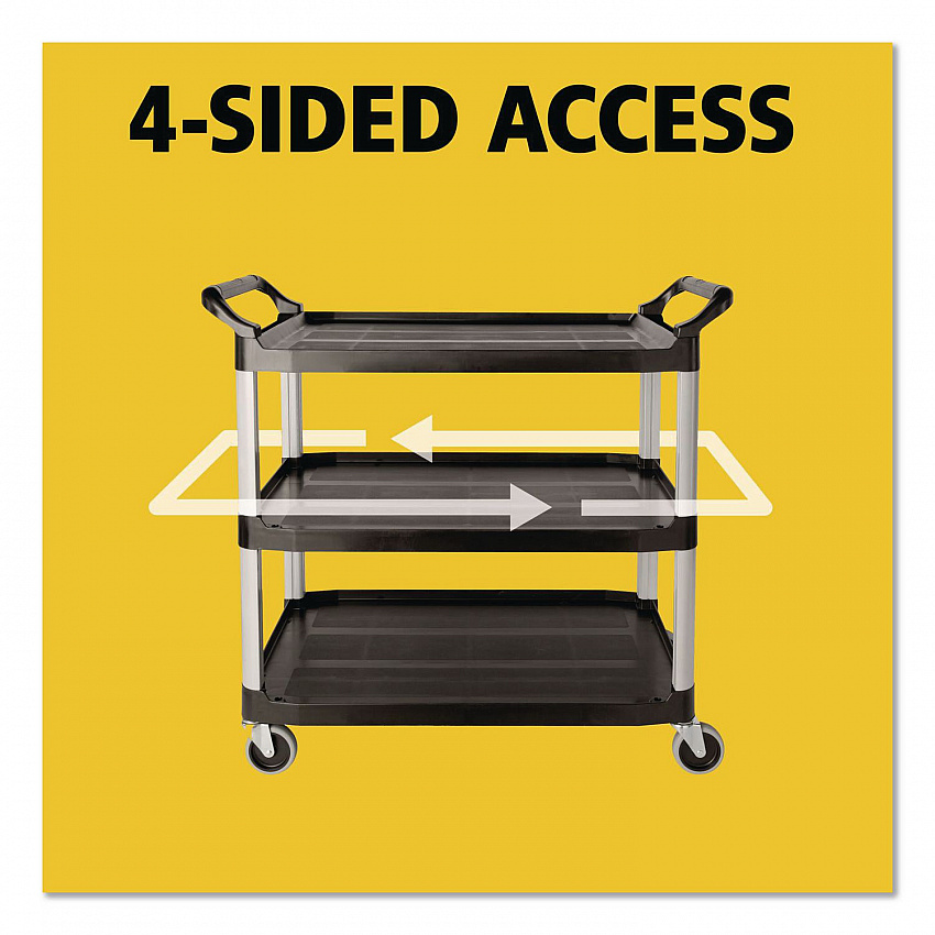 Xtra Utility Cart with Open Sides, Plastic, 3 Shelves, 300 lb Capacity, 40.63" x 20" x 37.81", Black (409100BLA)