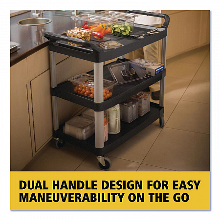 Xtra Utility Cart with Open Sides, Plastic, 3 Shelves, 300 lb Capacity, 40.63