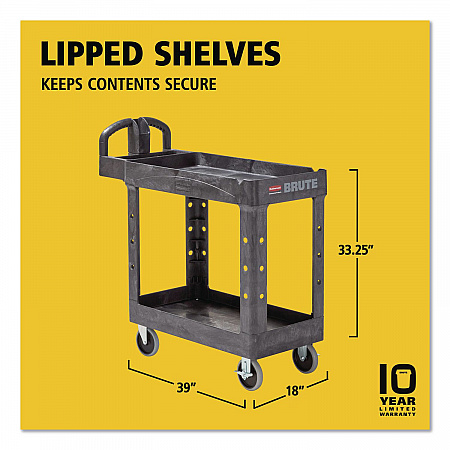 BRUTE Heavy-Duty Utility Cart with Lipped Shelves, Plastic, 2 Shelves, 500 lb Capacity, 17.13