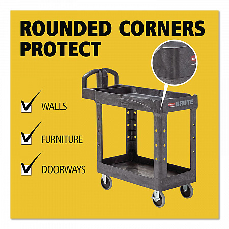 BRUTE Heavy-Duty Utility Cart with Lipped Shelves, Plastic, 2 Shelves, 500 lb Capacity, 17.13