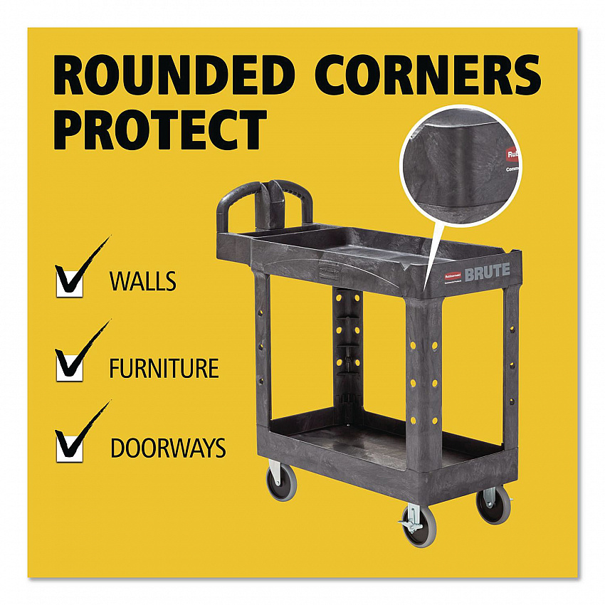 BRUTE Heavy-Duty Utility Cart with Lipped Shelves, Plastic, 2 Shelves, 500 lb Capacity, 17.13" x 38.5" x 38.88", Black (450088BK)