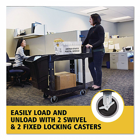 BRUTE Heavy-Duty Utility Cart with Lipped Shelves, Plastic, 2 Shelves, 500 lb Capacity, 17.13